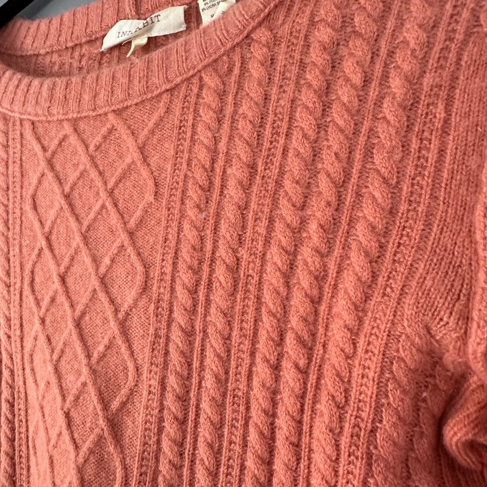 Inhabit Cashmere Blend Coral Cable Knit Sweater | Coral - Picture 2 of 11